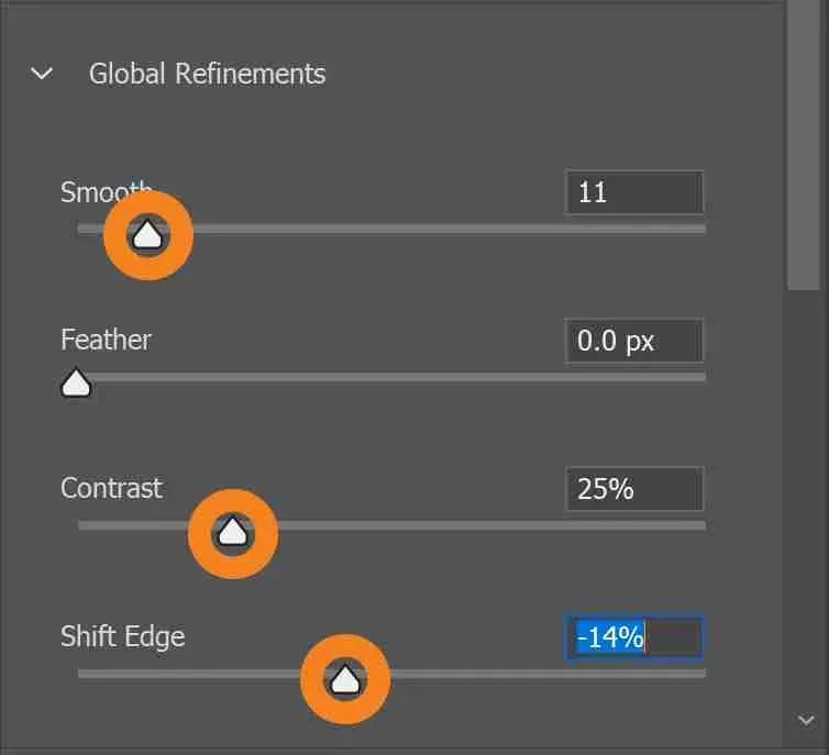 Globale Verfeinerungsregler im Auswählen und Maskieren-Arbeitsbereich