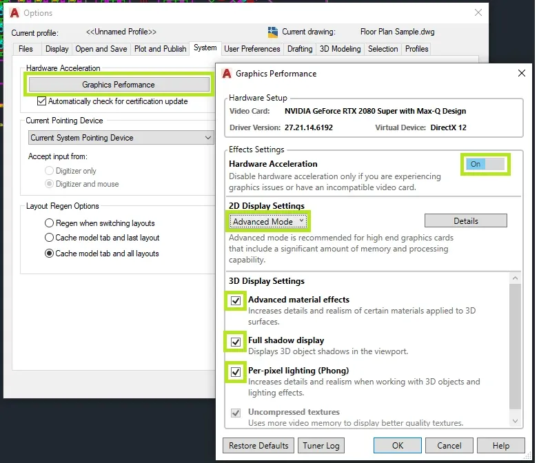 Grafikleistungseinstellungen in AutoCAD