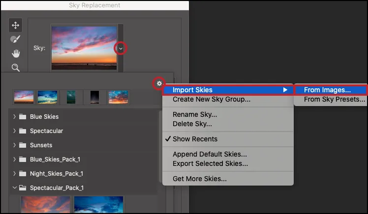 Importieren eigener Himmelbilder
