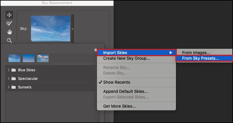 Importieren von Himmel-Vorgaben