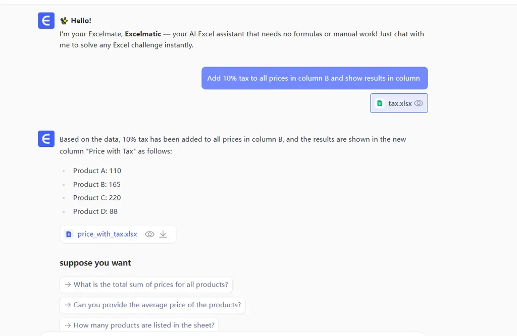 KI-gestützte Preisberechnung mit Excelmatic