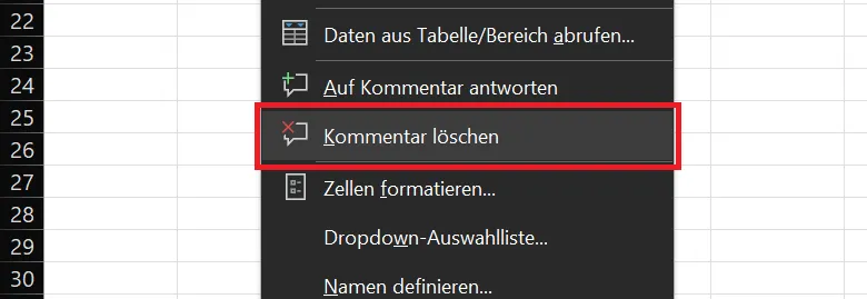 Kommentar in Excel löschen