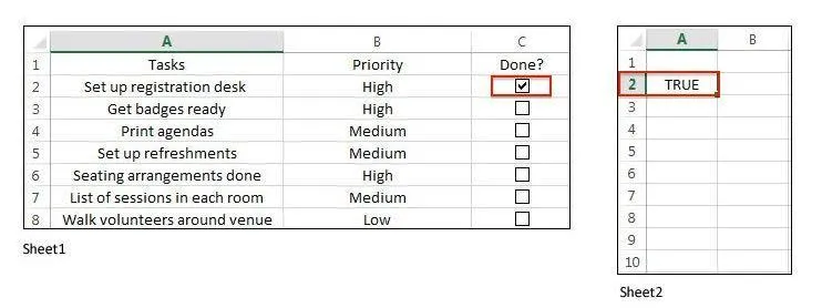Kontrollkästchen in Excel