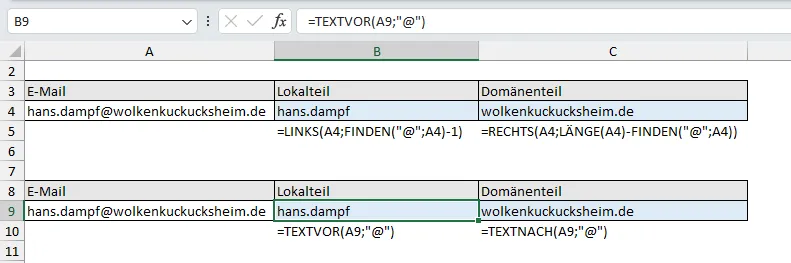 Lösung mit TEXTVOR und TEXTNACH