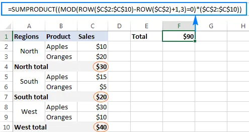 MOD-Formel zum Summieren jeder 3. Zelle