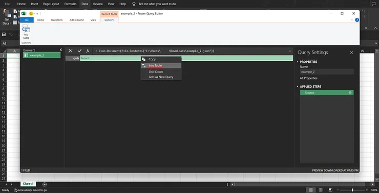 Reiter "Start" des Excel Query Editors
