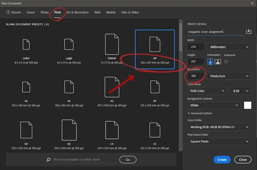 Screenshot des Dialogs Neues Dokument
