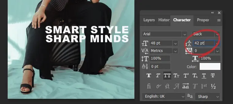 Screenshot des Zeichenbedienfelds in Photoshop