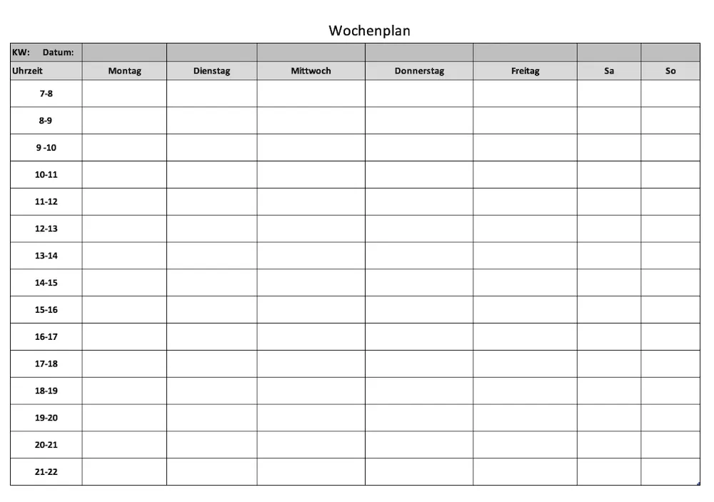 Allgemeiner Wochenplan