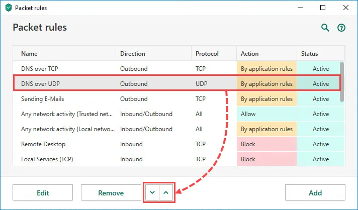 Ändern einer Regel in Kaspersky Total Security 20