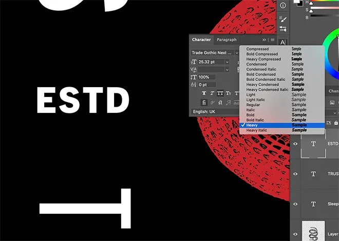 Anpassen der Schriftart und Spurweite
