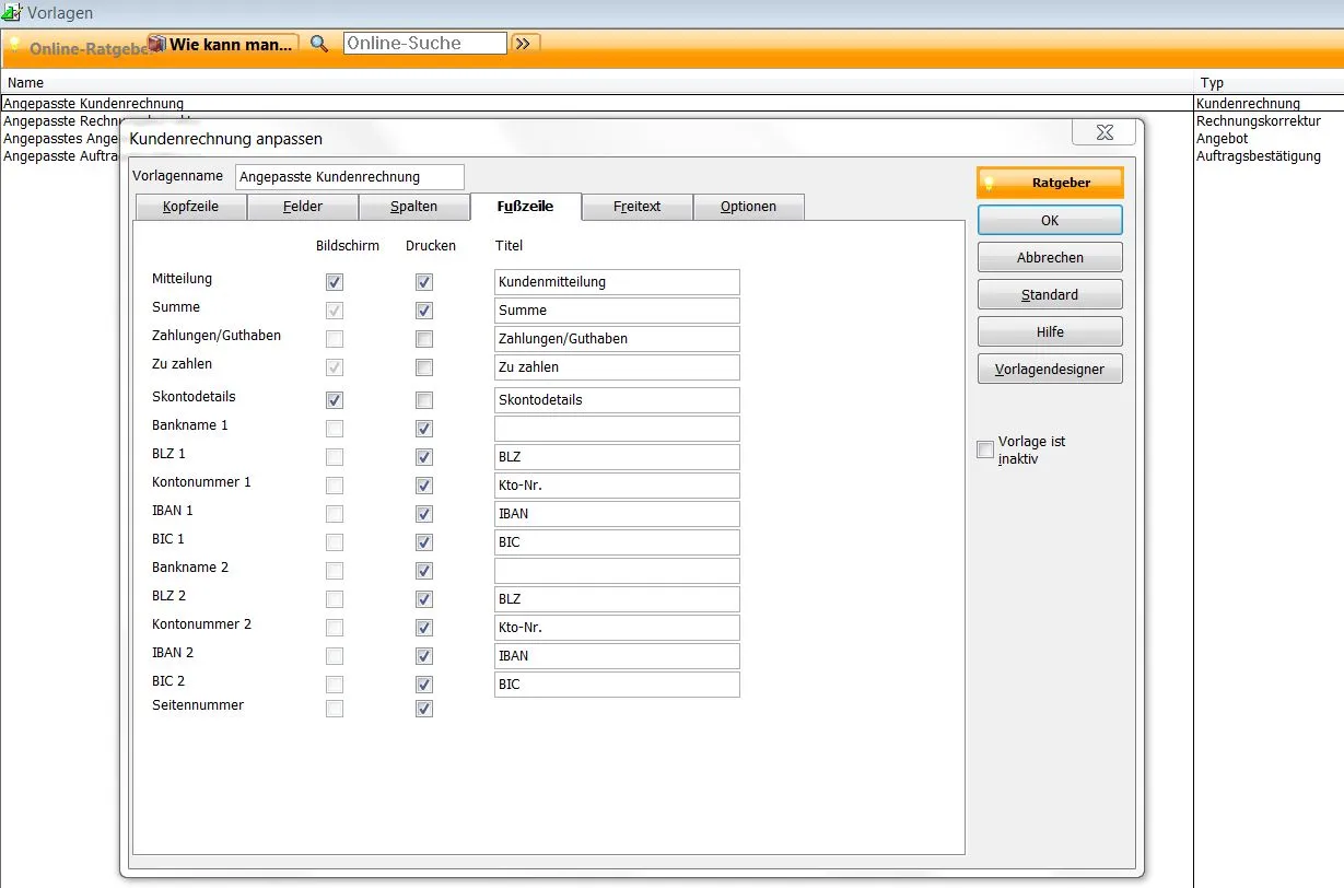 Anpassung von Rechnungen in Lexware Büro Easy