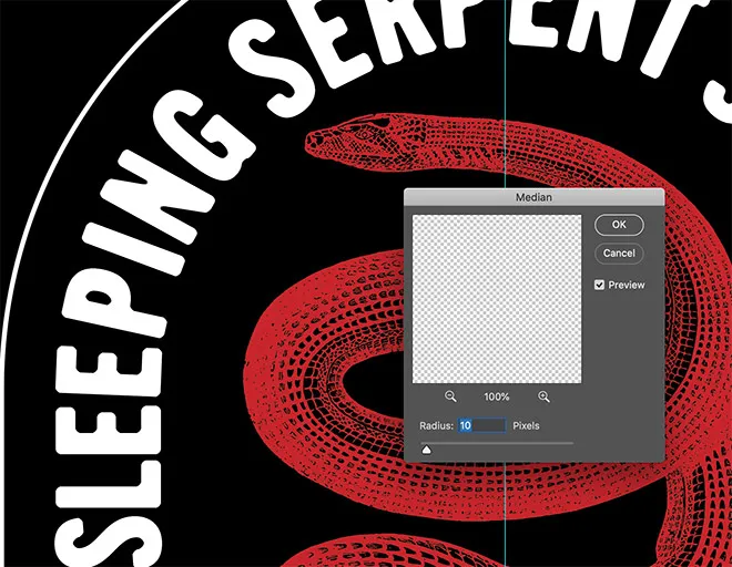 Anwenden des Median-Filters auf Text als Smart Object