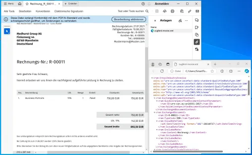 Anwenderfreundliche Kombination aus PDF und XML-Datei