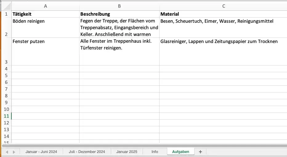 Aufgaben im Putzplaner definiert