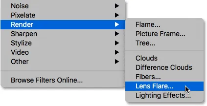 Auswählen des Lichteffekte-Filters in Photoshop.