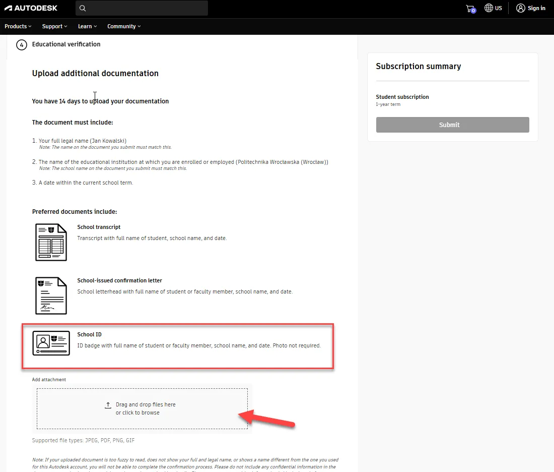 AutoCAD für Studenten - Verifizierung per Dokument oder Studentenausweis