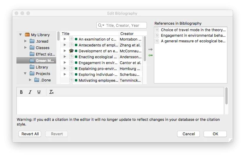 Bearbeiten des Literaturverzeichnisses in Zotero
