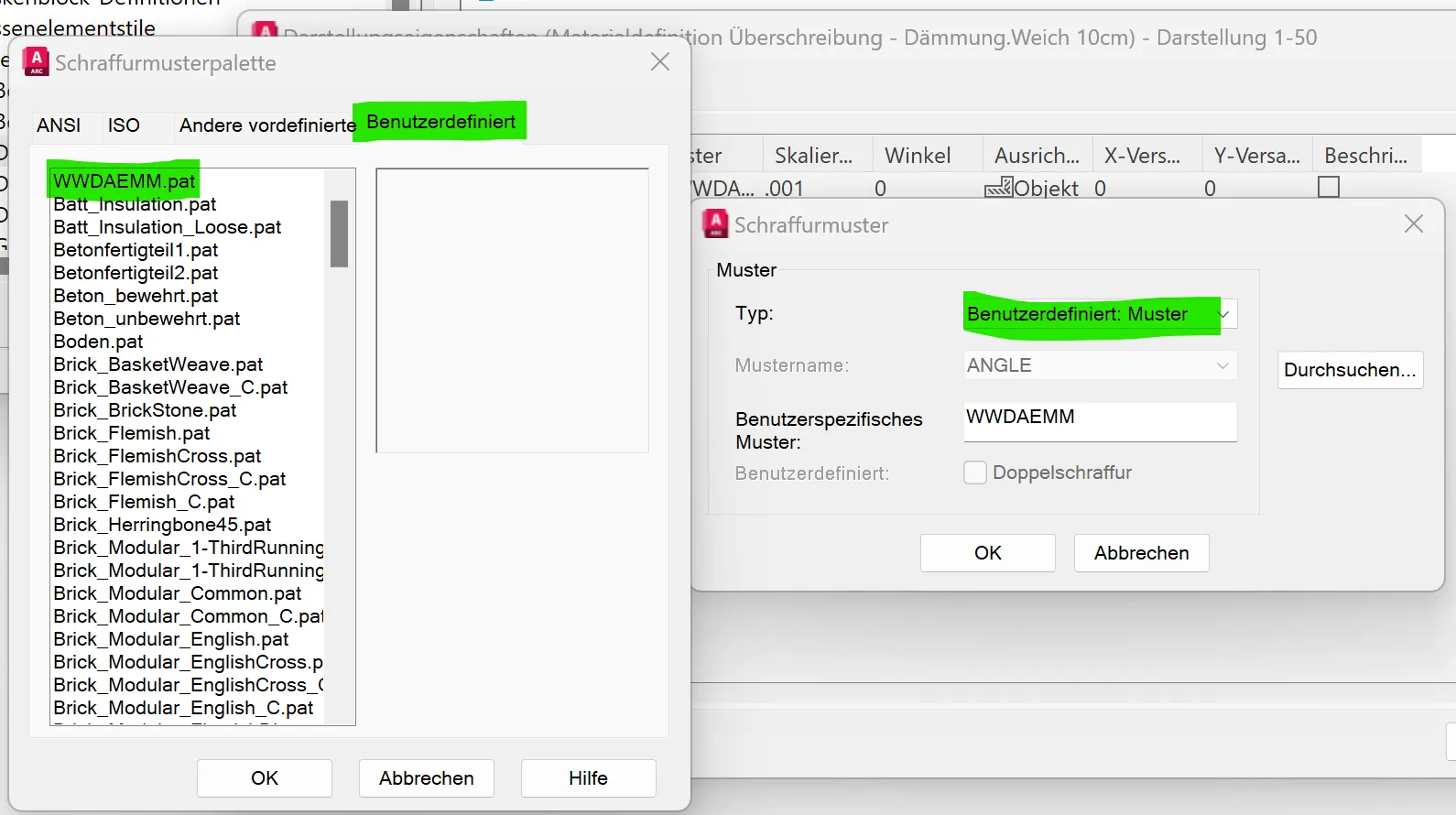 Bearbeitung der Schraffur im Stilmanager