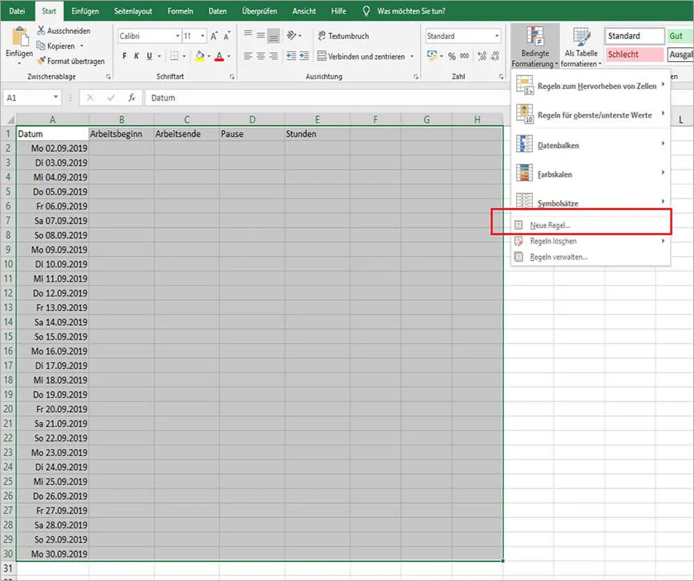 Bedingte Formatierung in Excel