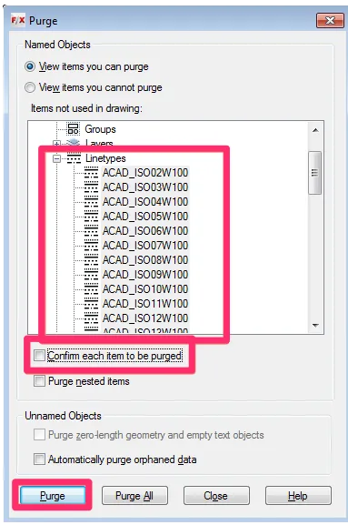 Bereinigte Linientypen