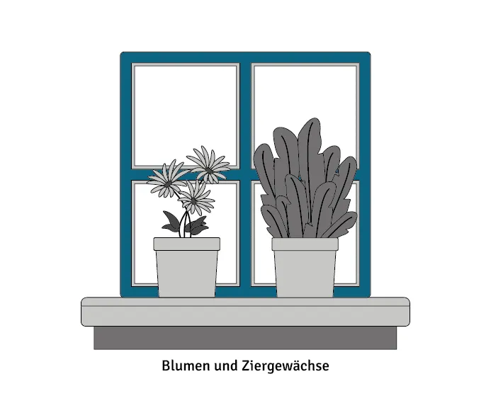 Blumen und Ziergewächse auf dem Fensterbrett