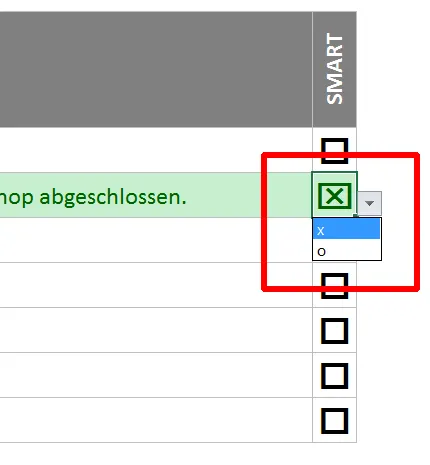 Das Checklisten-Feld aufgeklappt als Dropdown