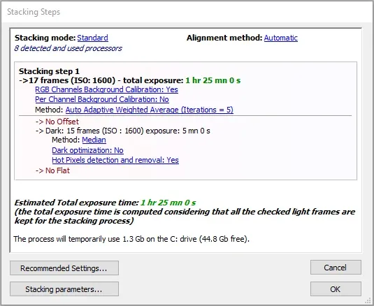 Das Dialogfeld "Stacking Steps"