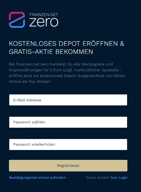 Depoteröffnung finanzen.net zero. Registrierung.