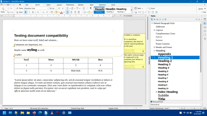 Dokument in Writer gerendert