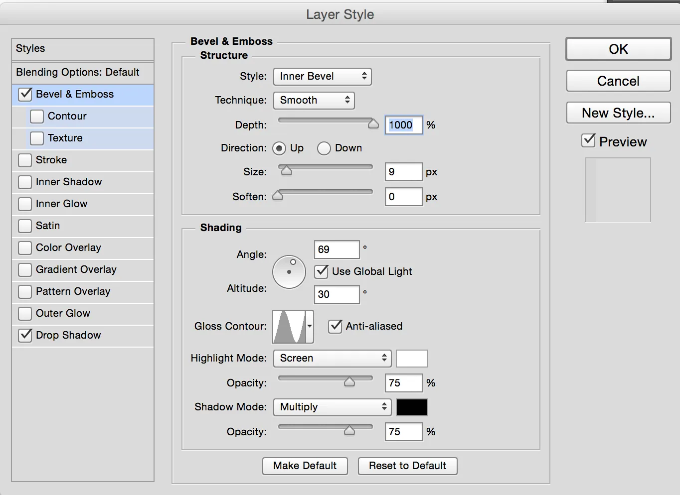 Ebenenstil und Ergebnis