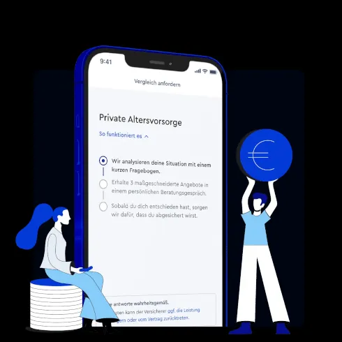 Ein Mann schaut auf seinen Laptop, auf dem Informationen zur Altersvorsorge angezeigt werden.