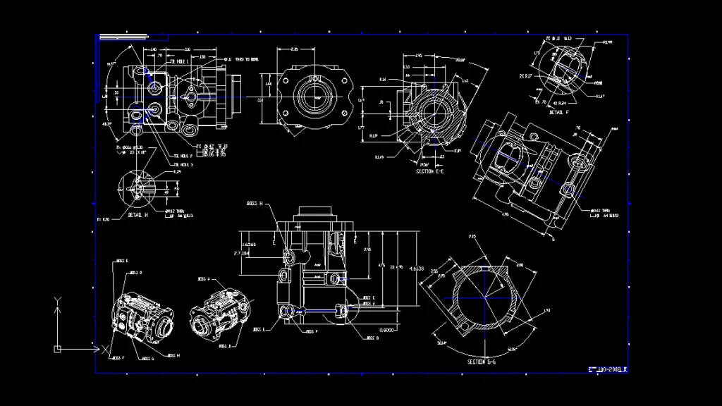 Eine 2D-CAD-Zeichnung, die auf einem Computerbildschirm angezeigt wird