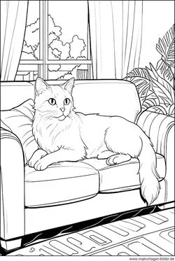 Eine Katze entspannt sich auf einem Sofa, ein ideales Motiv für Erwachsene.