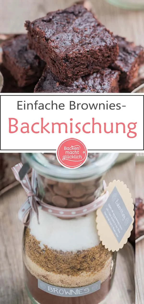 Eine liebevoll gestaltete Brownie-Backmischung im Glas, bereit zum Verschenken.