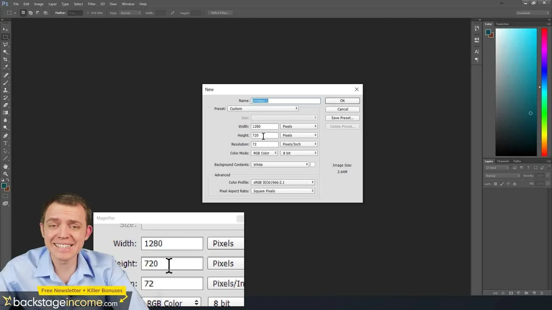 Einrichtung der Photoshop-Leinwand für YouTube-Thumbnails