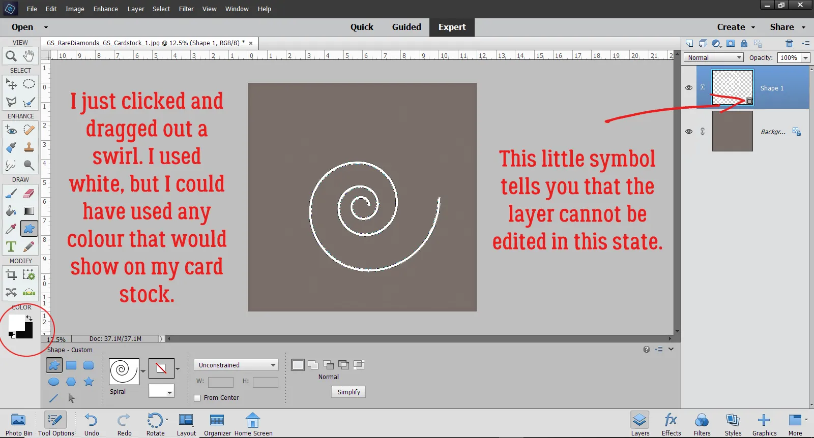 Erstellte Wirbelform auf Smart Object Ebene