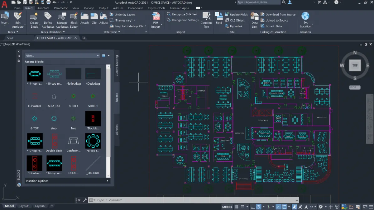 Erweiterte Blöcke-Palette in AutoCAD 2021