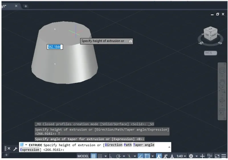 Extrusionshöhe oder andere Optionen