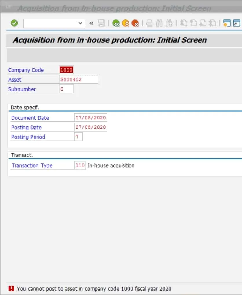 Fehlermeldung bei nicht abgeschlossenem Geschäftsjahr