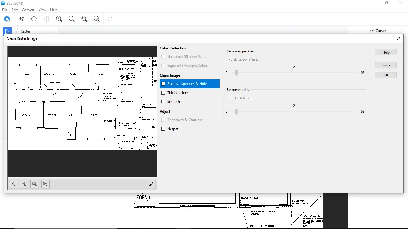 Fenster "Rasterbild bereinigen"