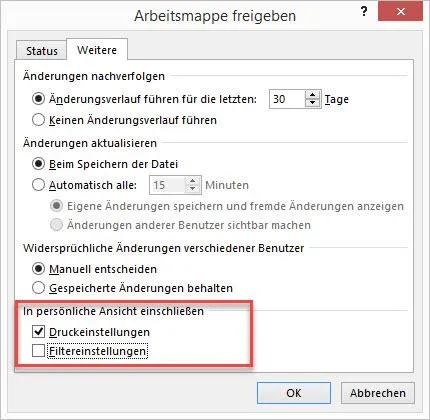 Filtereinstellungen deaktiviert