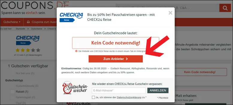 Gutscheinbedingungen von CHECK24 Reise