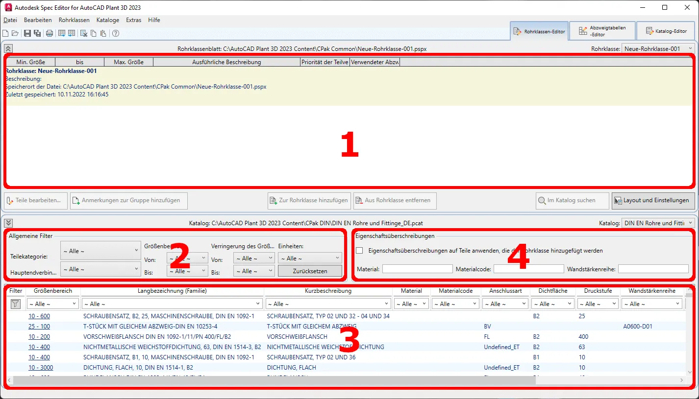 Hier sehen Sie eine Übersicht des AutoCAD Plan3 3D Spec Editors