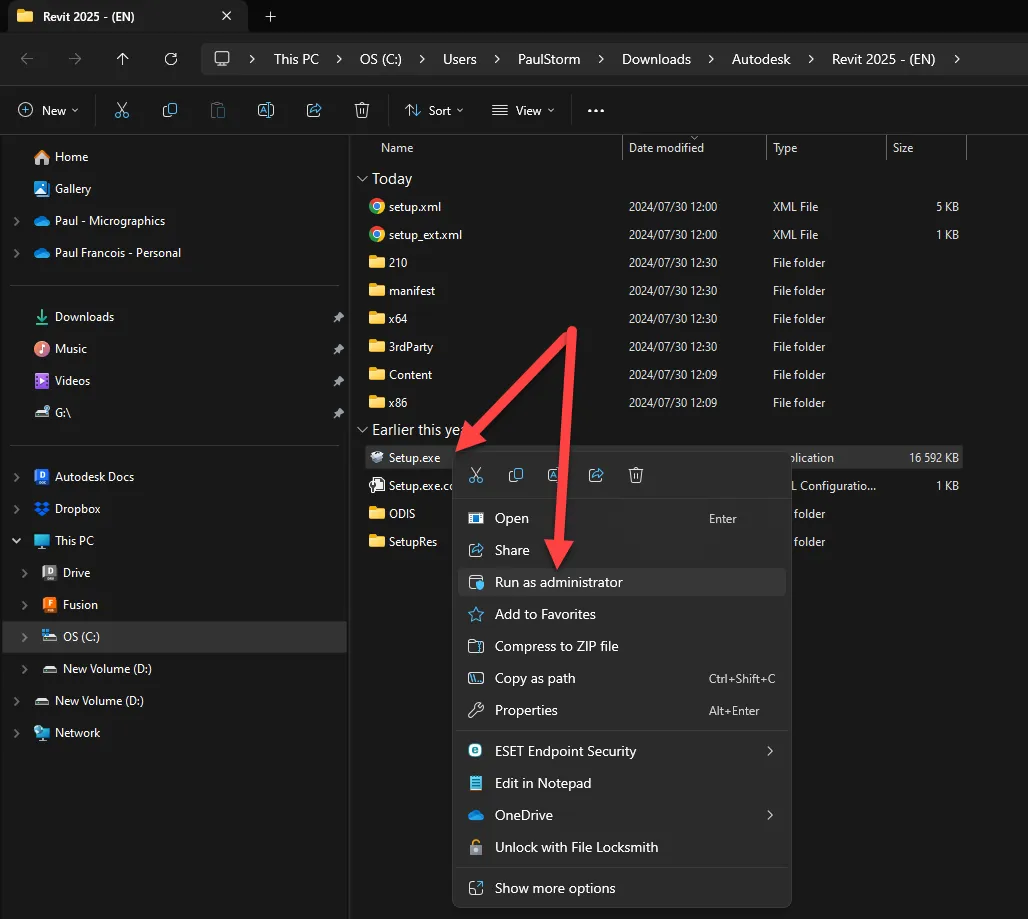 Installation von Revit 2024 und 2025 – Revit-Installer als Admin ausführen
