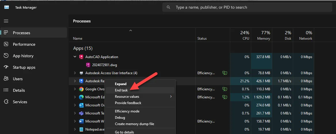 Installation von Revit 2024 und 2025 – Revit-Task beenden