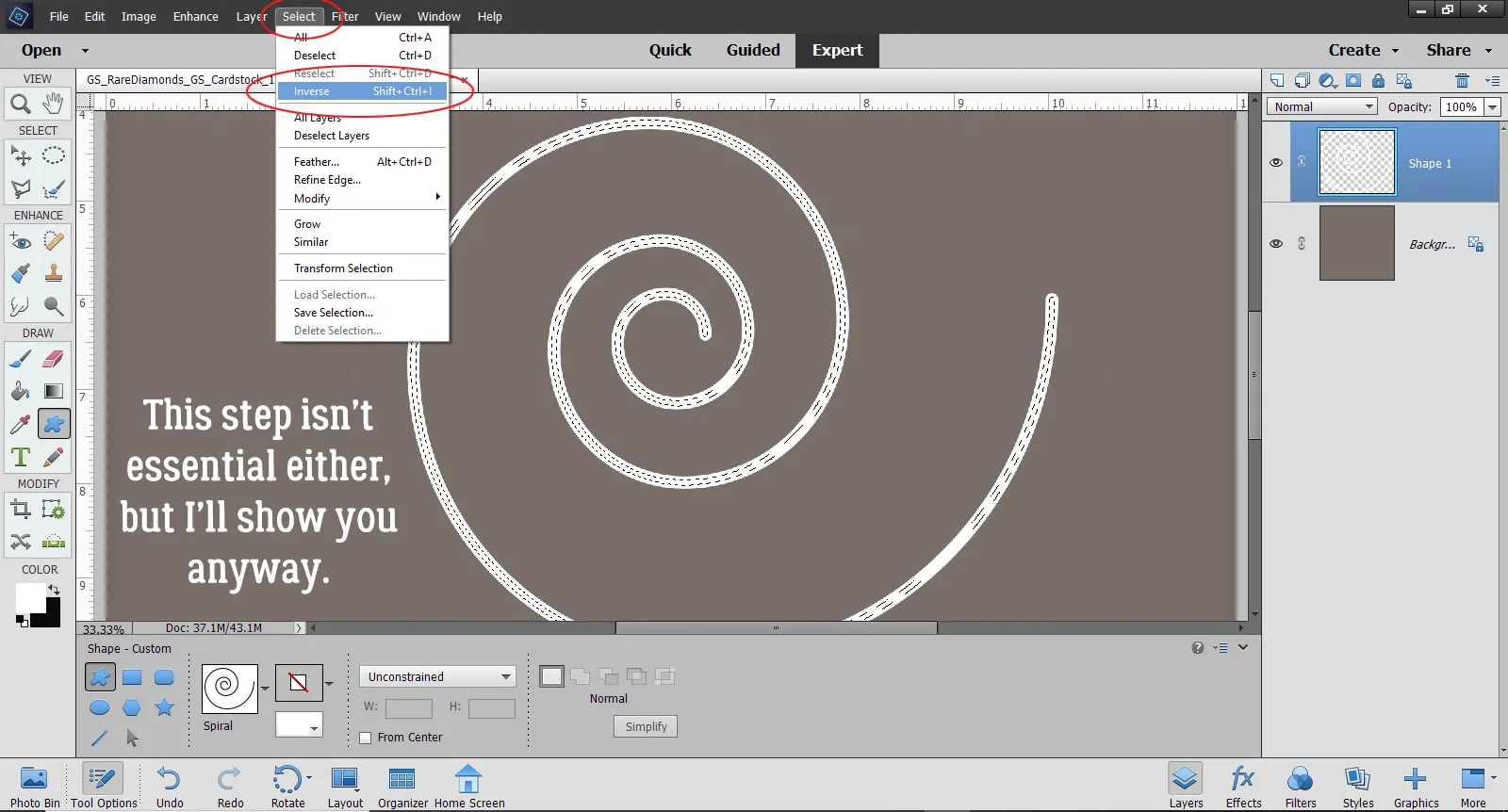 Invertieren der Auswahl