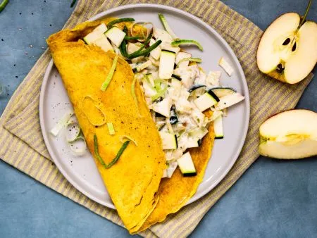 Kurkumapfannkuchen mit Lauch-Zucchini-Füllung Rezept