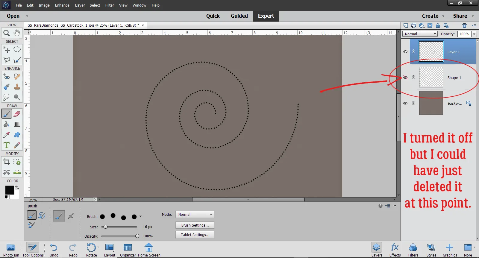 Löschen der Wirbelform-Ebene