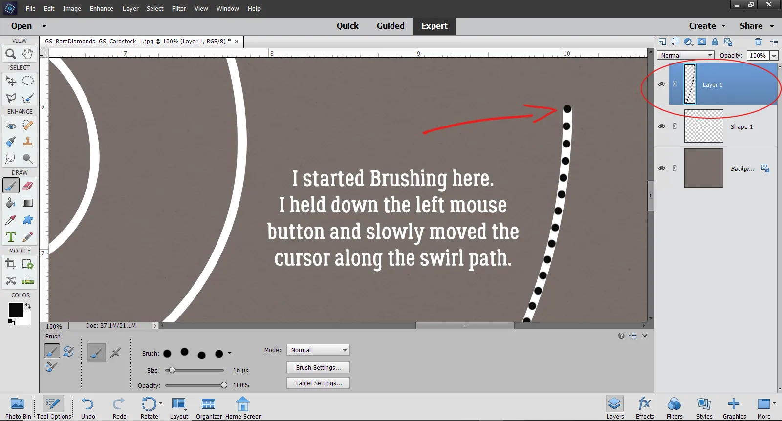 Malen der Punkte entlang des Wirbels